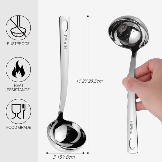 Kitchen Stainless Steel 11.2 Inches Round Soup Ladle Ergonomic Handle, Perfect For Stirring, Serving Soups, And More - Heavy-Duty Metal Ladle Chef Craft Select Serving Ladle