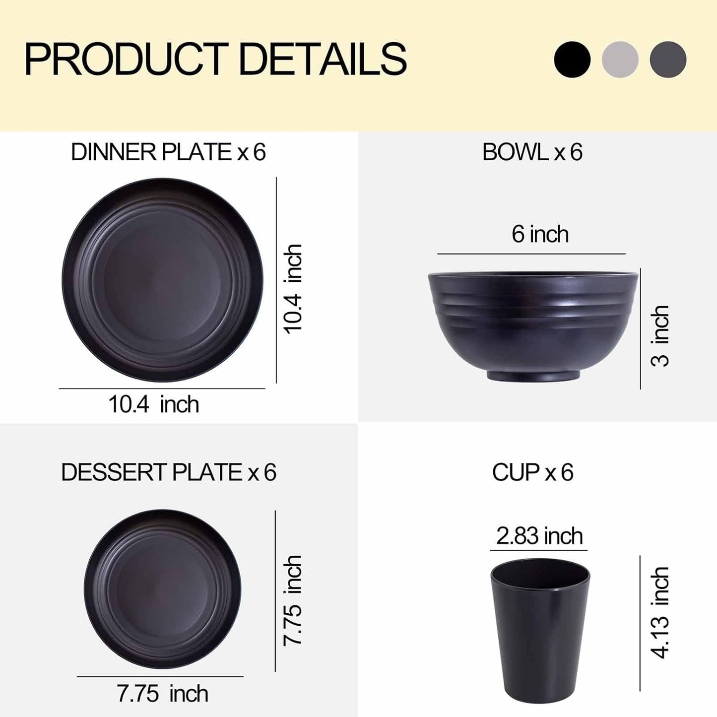 Rubtlamp 24Pcs Kitchen Plastic Wheat Straw Dinnerware Set,Dinnerware Sets for 6,Microwave Dishwasher Safe Plates, Unbreakable Reusable Plastic Wheat Straw Bowls & Plate for Camping