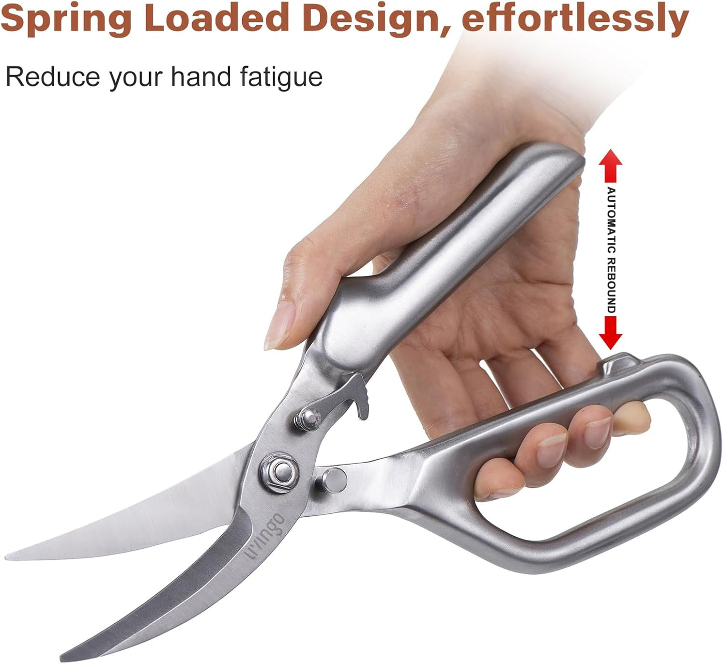 LIVINGO Kitchen Scissors - Heavy Duty Poultry Shears Sharp Cutting Food Chicken Bone Meat Vegetable for Cooking, Multipurpose Stainless Steel Utility Scissors, Safety Lock