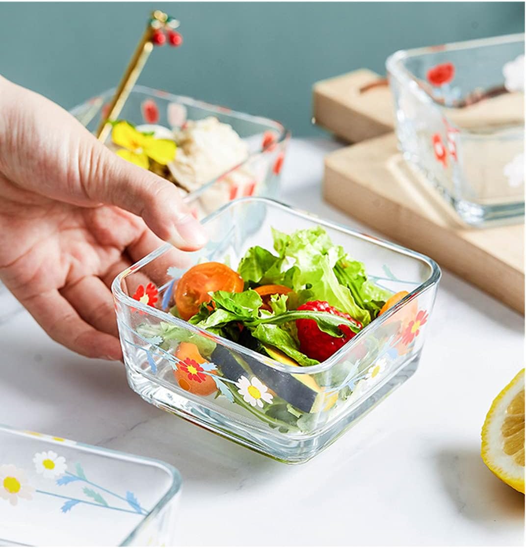 9 OZ Small Flower Candy Dish Floral Candy Bowl Cute Square Daisy Glass Bowl for Snack,Dessert,Fruit,Icecream,Yogurt,Dipping,Prep,Mini Clear Serving Bowl