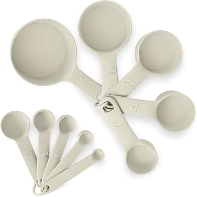 Amazon Basics Measuring Cups and Spoons, 10-Piece Set, Dishwasher-Safe, Linen Gray