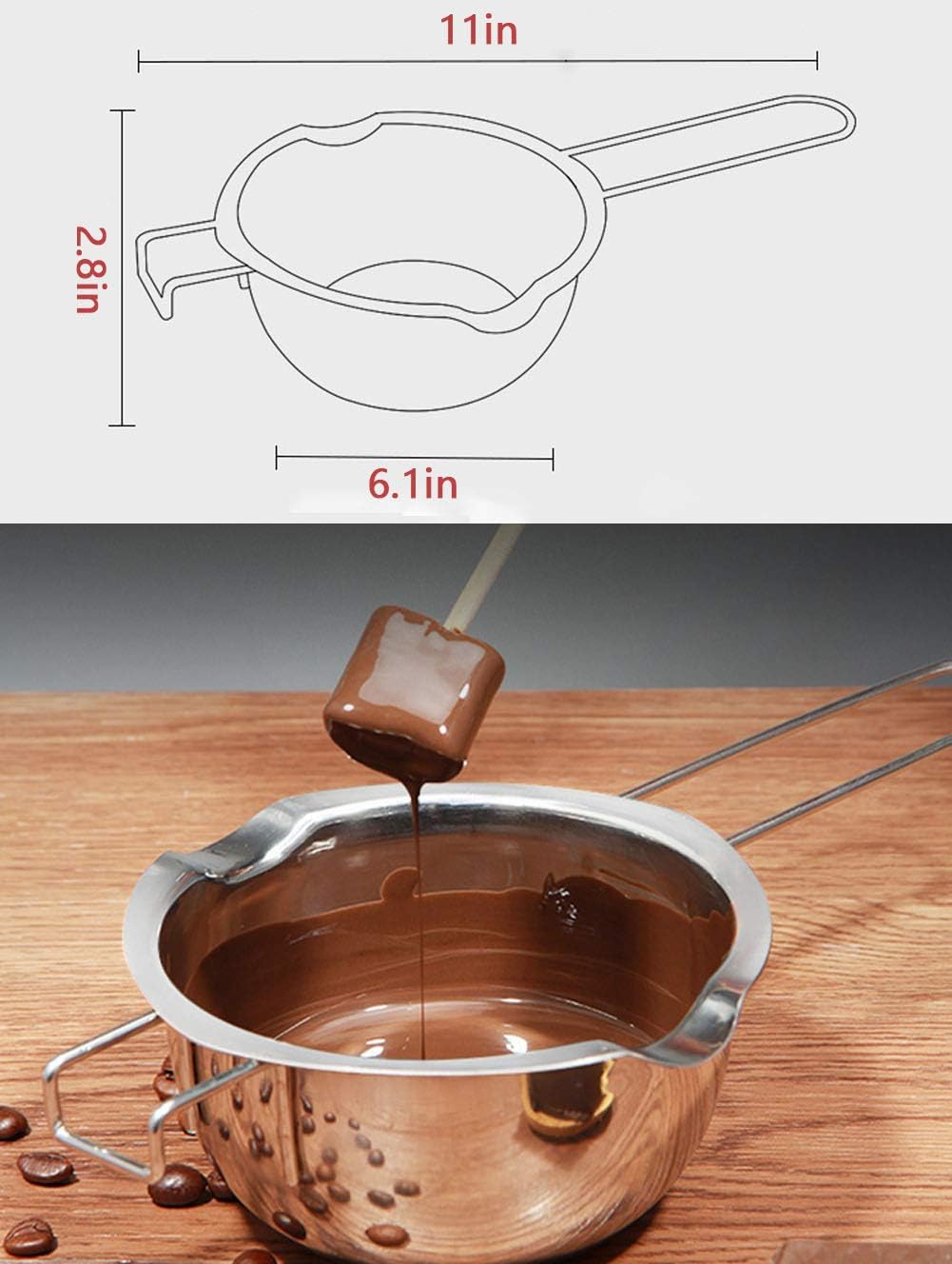 Stainless Steel Double Boiler Pot, 600ML Updated Melting Pot with Silicone Spatula for Melting Butter,Chocolate, Candy, Cheese and Caramel (Red)