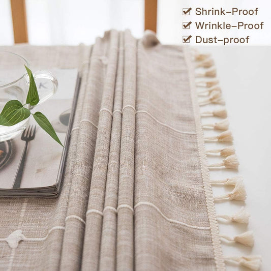 Deep Dream Tablecloths, Embroidered Waterproof Table Cloth Cotton Linen Wrinkle Free Anti-Fading Table Cover Decoration for Kitchen Dinning Party Christmas, 55 x 70 Inch - Light Brown