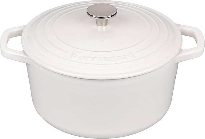 Enameled Cast Iron Dutch Oven Pot with Lid, for Bread Baking, Round Bread Oven- include Sourdough Bread Baking Supplies Set, 6QT, White