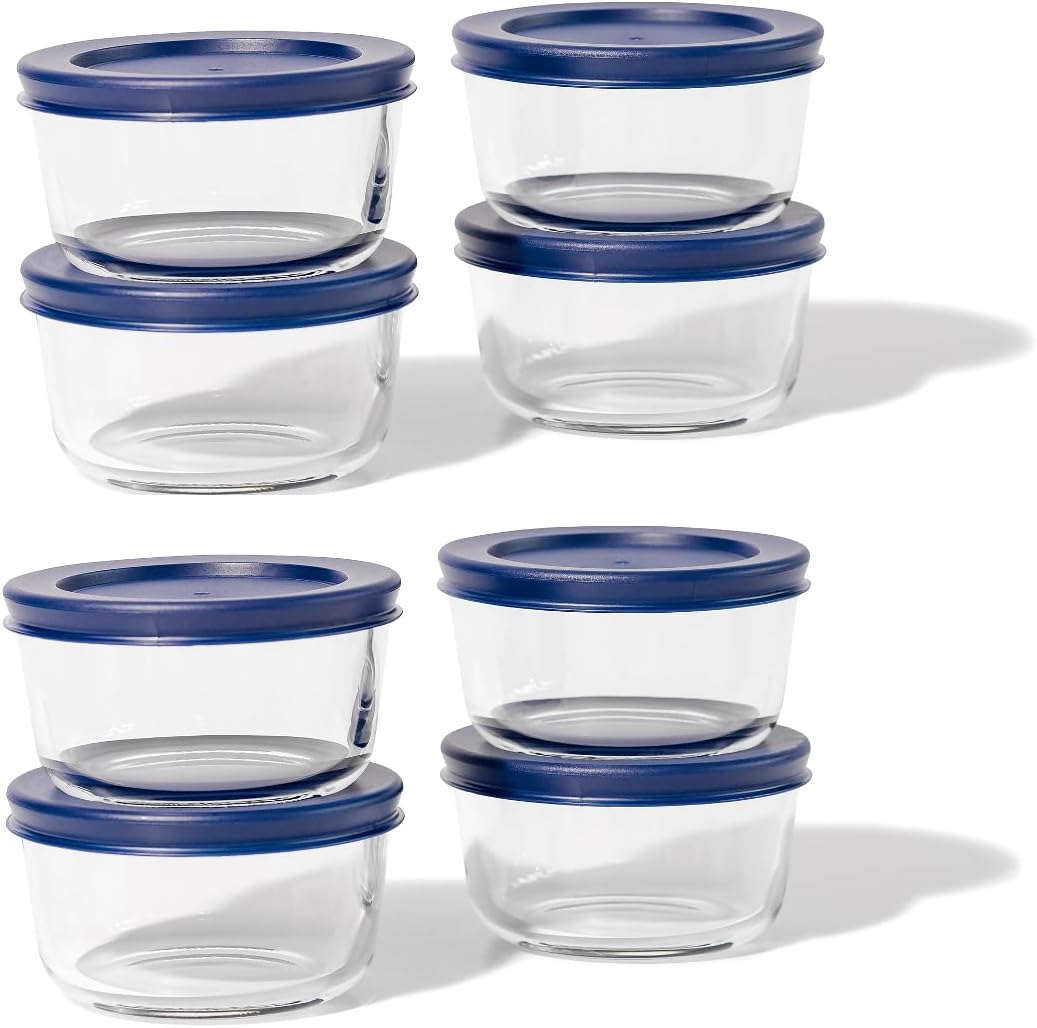 DURA LIVING 16-Piece Glass Food Storage Containers Set (8 Containers + 8 BPA-Free Lids) | 7-Ounce, Leakproof | Microwave, Freezer, Oven & Dishwasher Safe | Ideal for Meal Prep & Pantry Organization