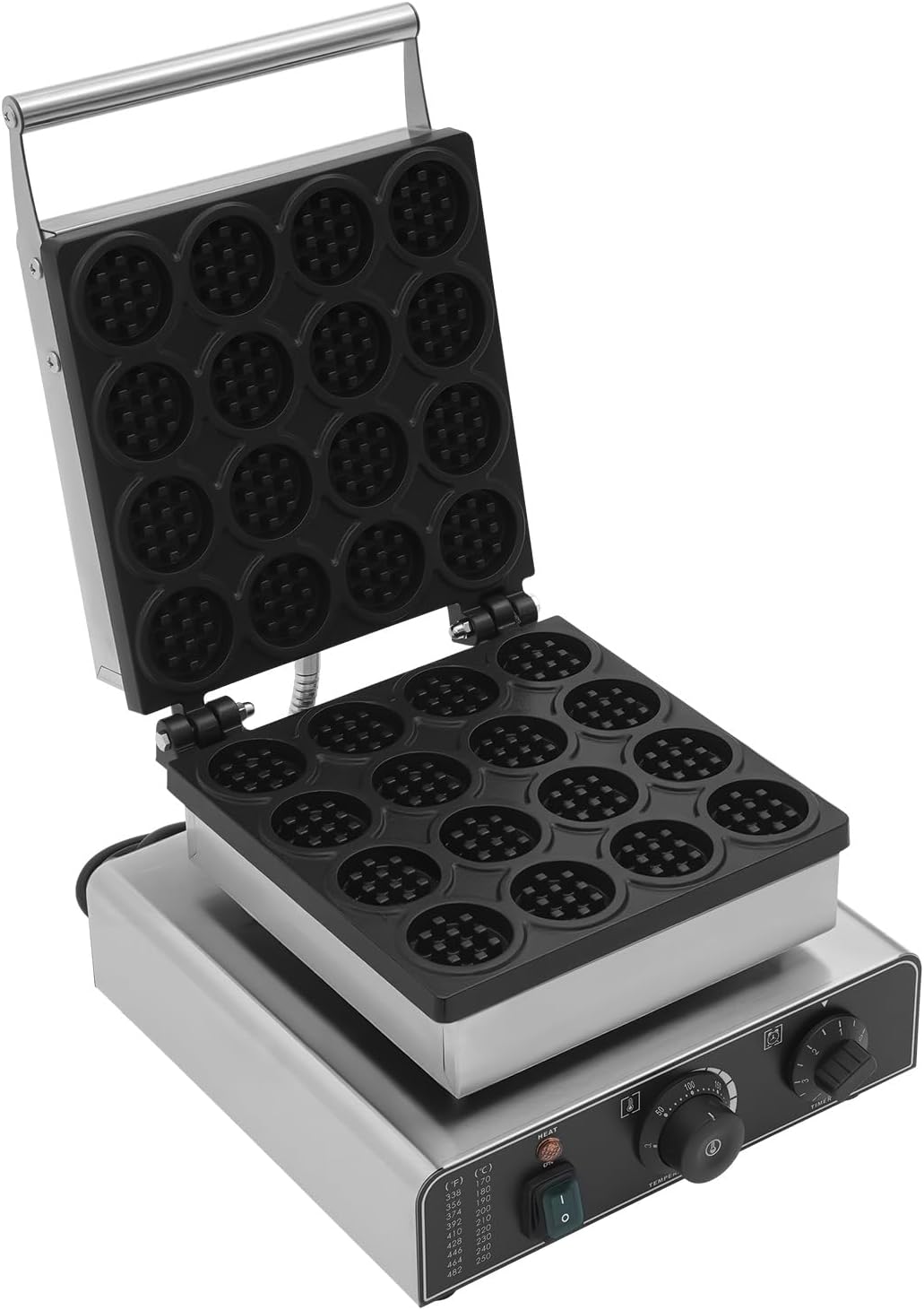 1750W 16 Grids Belgian Waffle Maker Machine with Temp and Time Control 122-572℉, 0-5 Mins, Non-Stick Plates Commercial Waffles Iron w/ 16 Molds, Stainless Steel Electric Waffle Making Machine