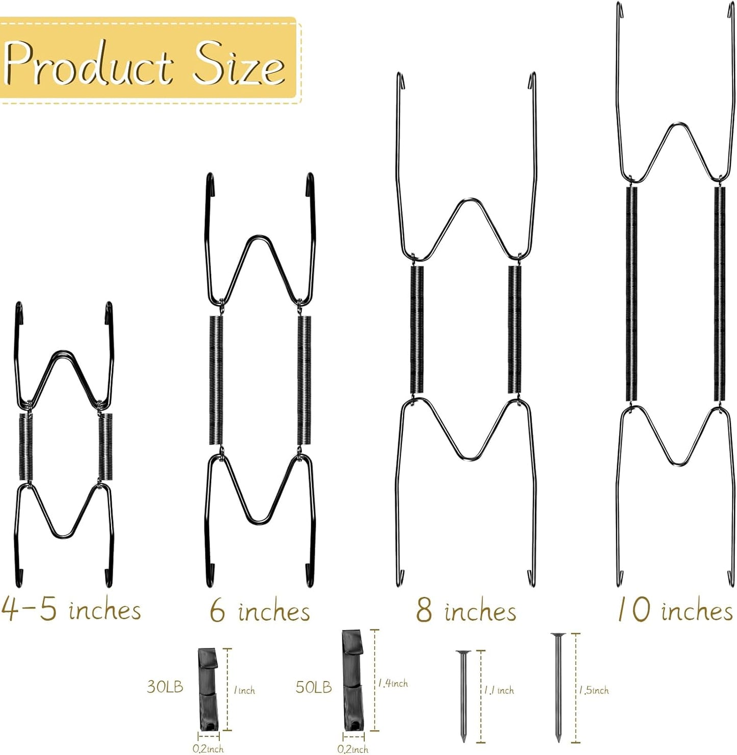 20 Pieces Invisible Wall Plate Hangers 4/5/6/8/10 Inches Wall Plate Hangers Stainless Steel Decorative with 20 Pieces Hook with Nails for Decorative Antique and Arts(Black)