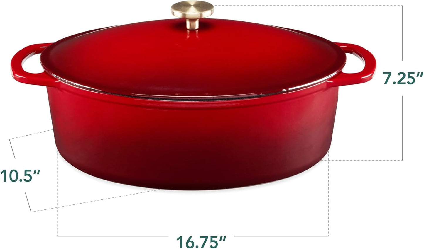 Best Choice Products Oval 7.5 Quart Enamel Cast-Iron Dutch Oven, Heavy-Duty Pre-Seasoned for Baking, Cooking w/Side Handles – Red