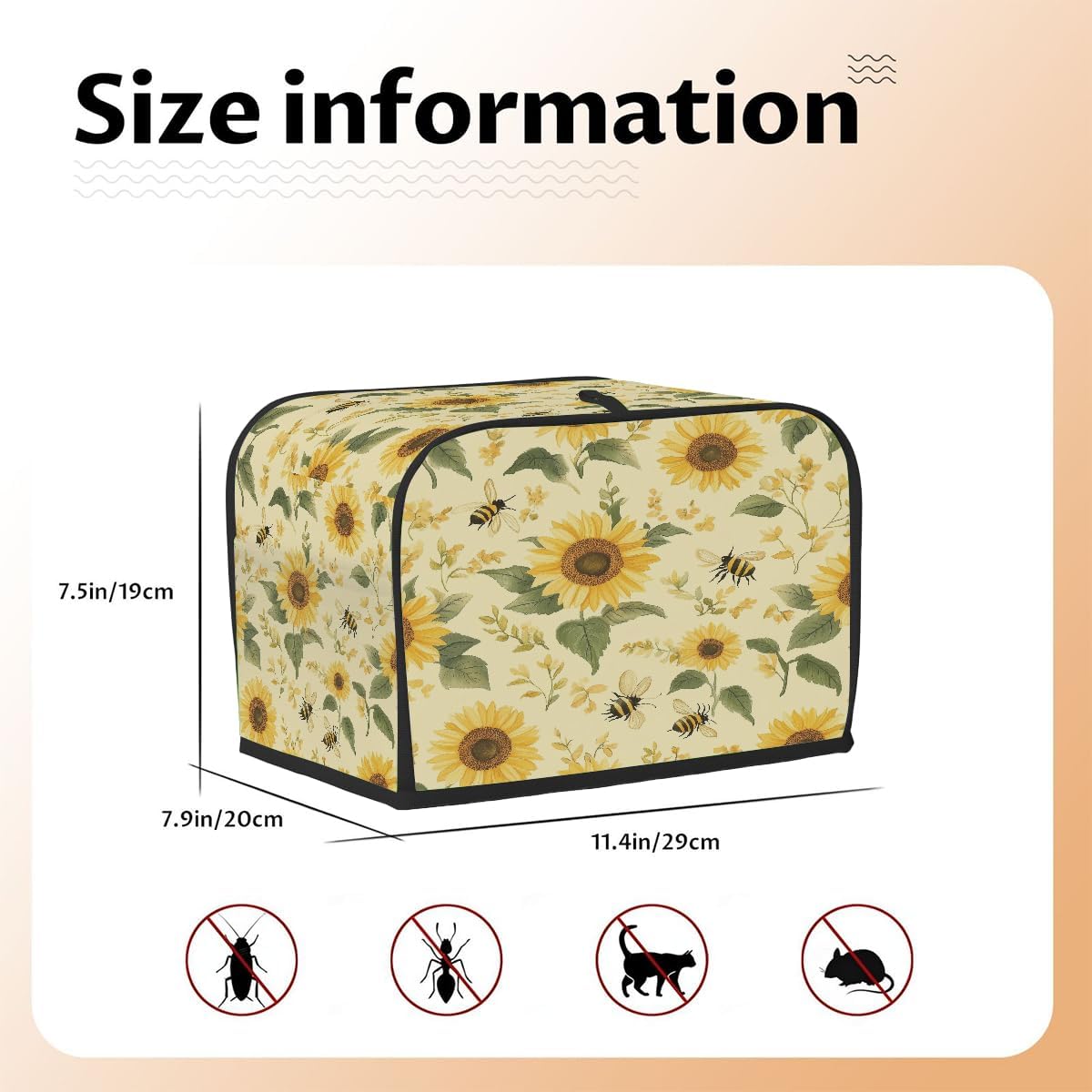 2 Slice Toaster Cover,Sunflower Bee On Retro Small Kitchen Appliance Bread Machine Cover with Pockets,Dust & Fingerprint Protection