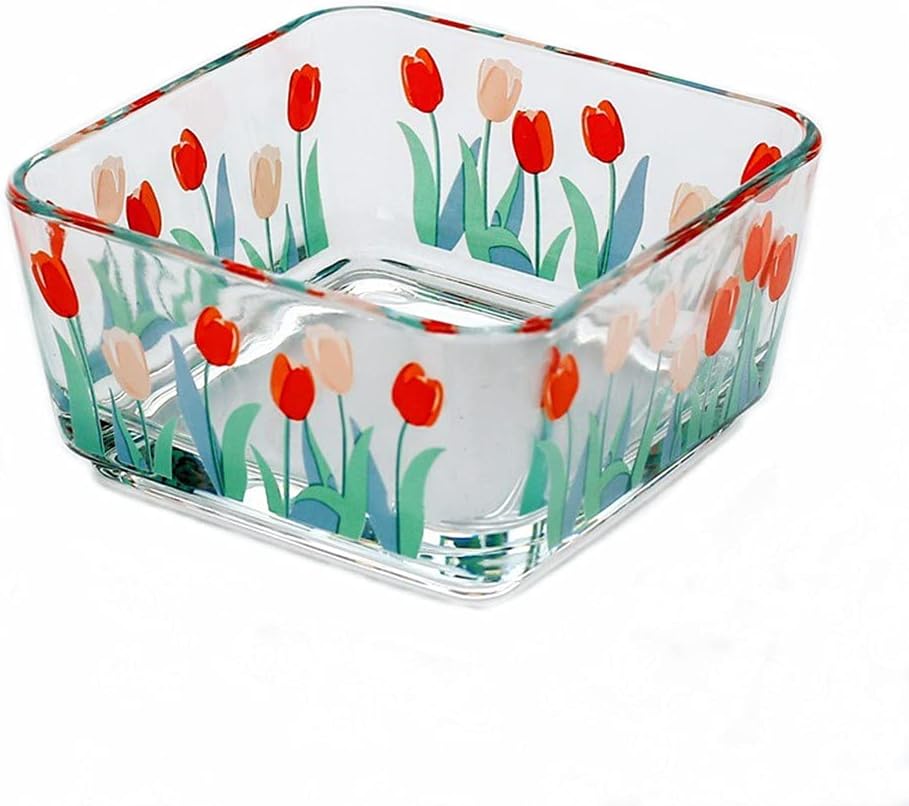 9 OZ Small Flower Candy Dish Floral Candy Bowl Cute Square Tulip Glass Bowl for Snack,Dessert，Fruit,Icecream,Yogurt,Dipping,Mini Clear Serving Bowl
