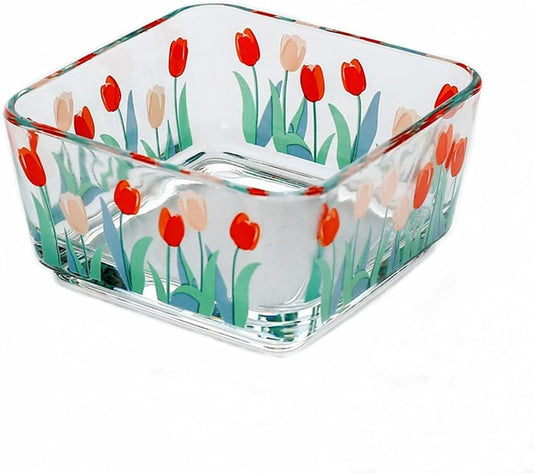 9 OZ Small Flower Candy Dish Floral Candy Bowl Cute Square Tulip Glass Bowl for Snack,Dessert，Fruit,Icecream,Yogurt,Dipping,Mini Clear Serving Bowl