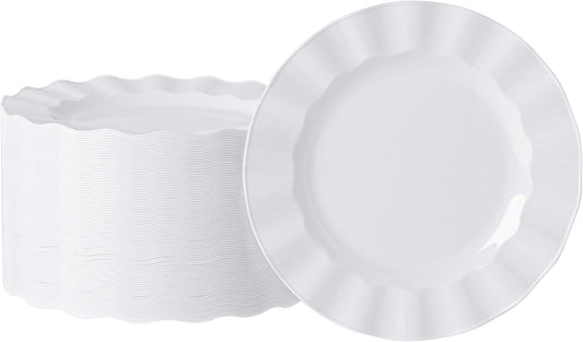 72 Pack White Plastic Plates, 7" Disposable Wave Salad/Dessert Plates Elegant Heavy Duty Plate for Party, Wedding, Thanksgiving, Christmas