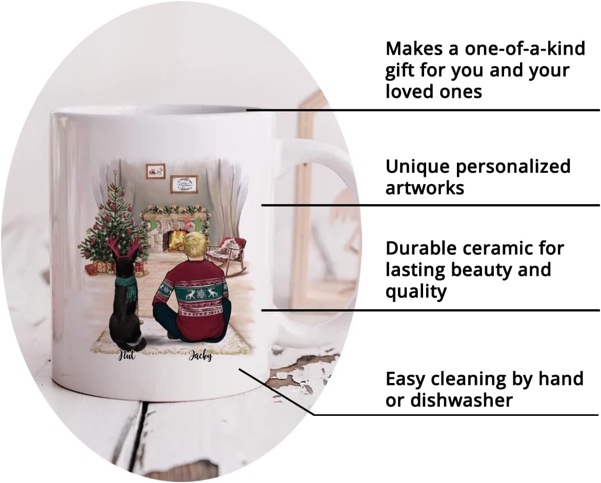 Gossby Personalized Dog Mug - Life is Better with a (Man Dog) White, Two-tone Ceramic Custom Christmas for Dad Gifts Customizable Names, Breeds Xmas - Man & Dog - Life Is Bet
