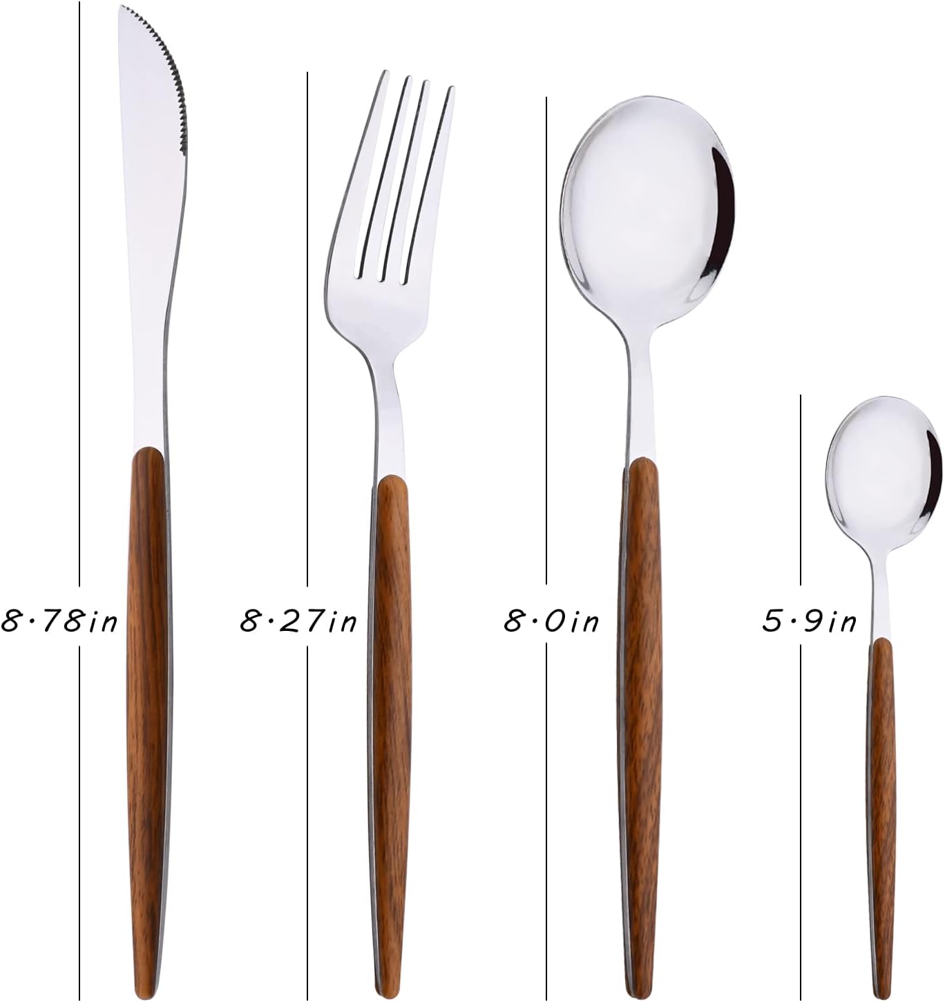 24-Piece Silverware Set for 6, Silver Mirror Polished Stainless Steel Flatware Set, Wooden Effect Handle Utensil Set for Home Hotel Restaurant, Family Cutlery Set Include Knife Fork Spoon