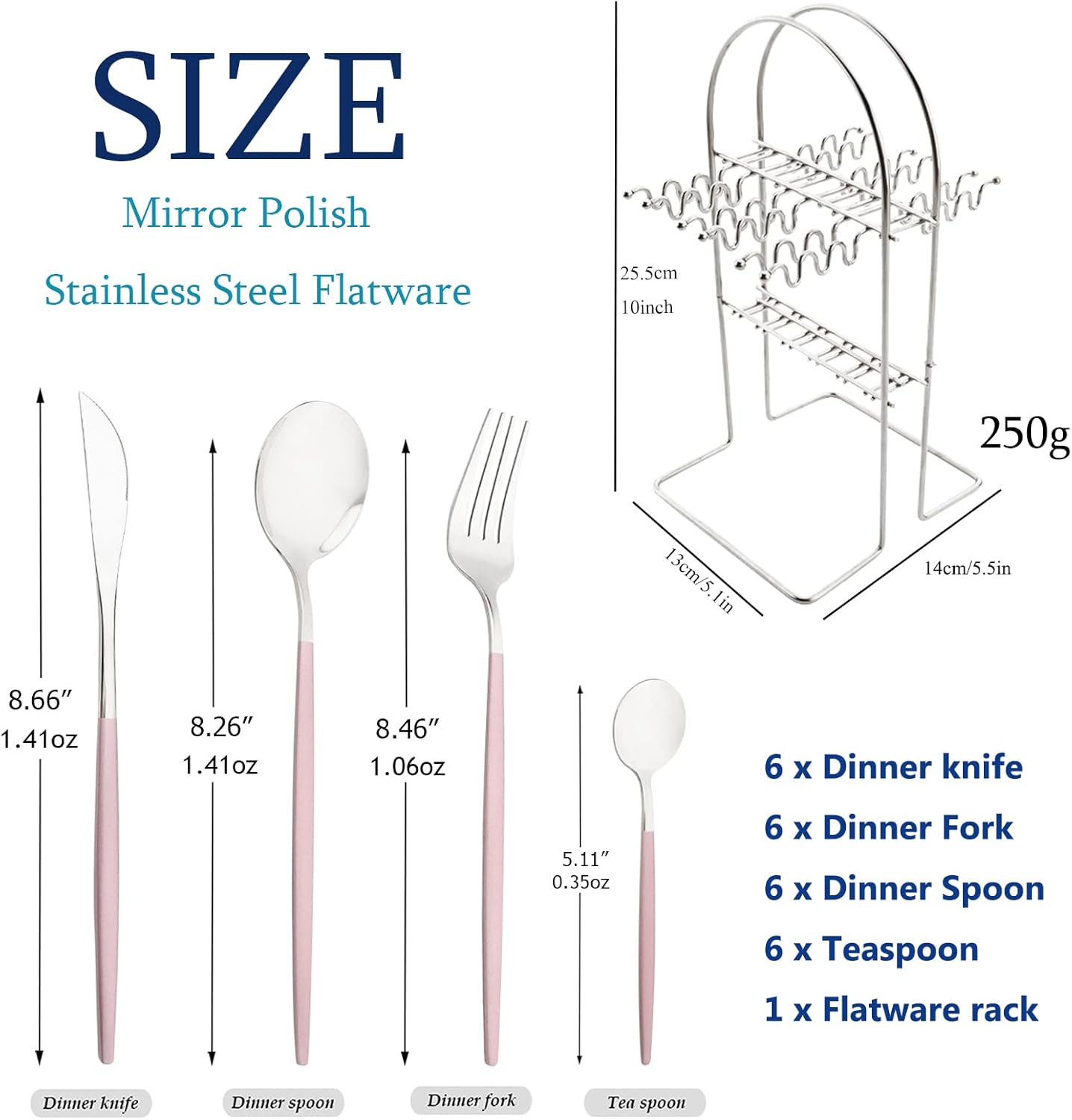 Pink Silver 24Pcs Flatware Set With Stand, Lightweight Dinnerware Set Stainless Steel Cutlery With Pink handles For Home Kitchen Wedding Party And Daily Use,Service For 6, Mirror Polish
