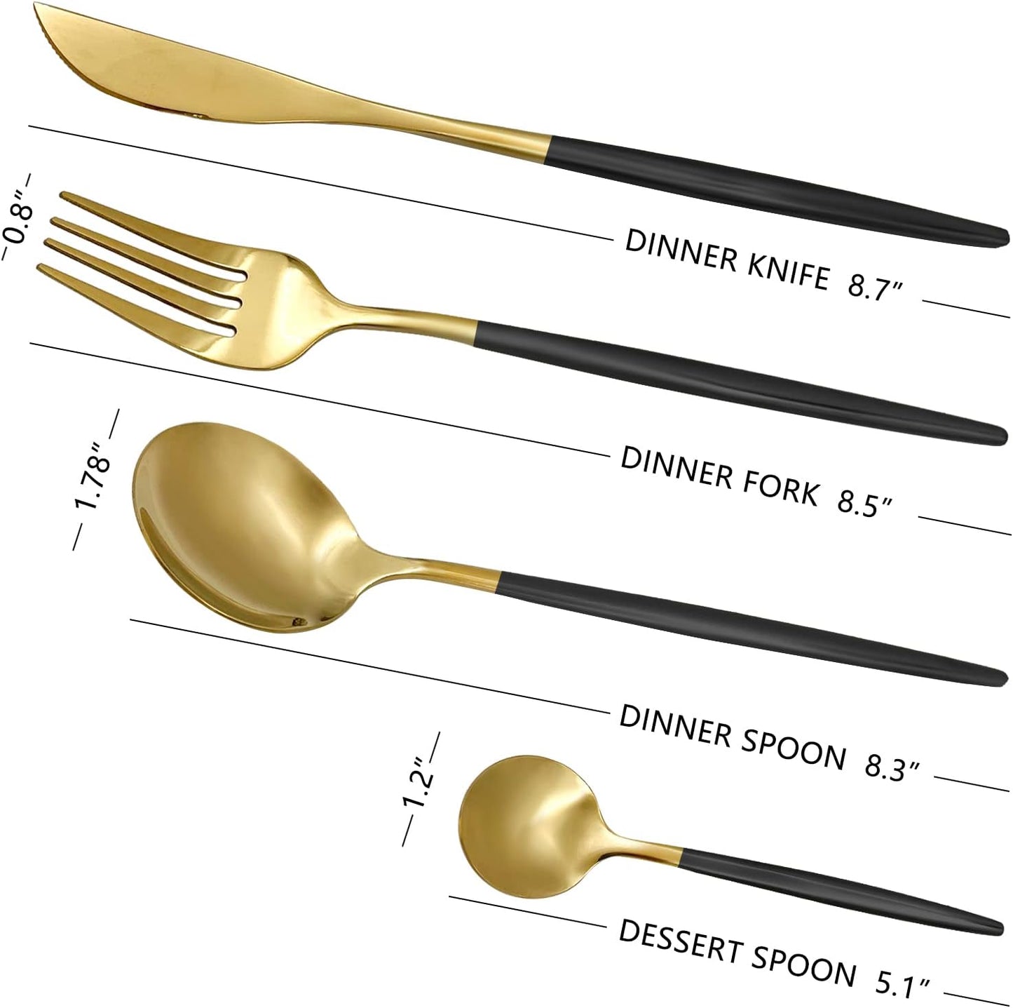Gold Black Silverware Set, 24 pcs Golden Flatware for 6, Black and Gold Flatware, Stainless Steel Silverware Set,Kitchen Cutlery Sets, Include Knives/Forks/Spoons