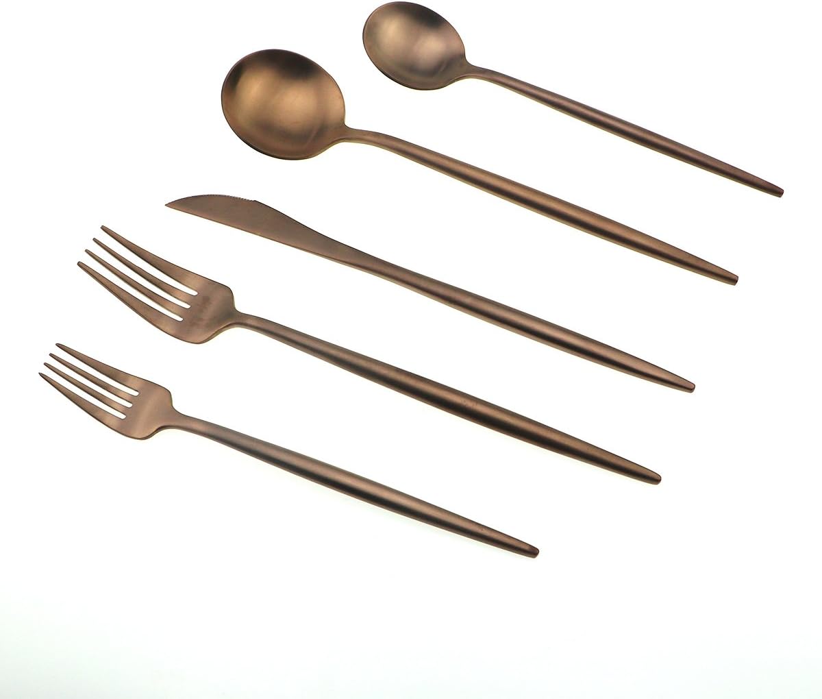 JASHII 18/10 Stainless Steel 5-Piece Matte Rose Gold Flatware Set,Dinner Knife Fork Salad Fork Dessert Spoon, Service for 1, Luxury Silverware Cutlery Utensil Sets