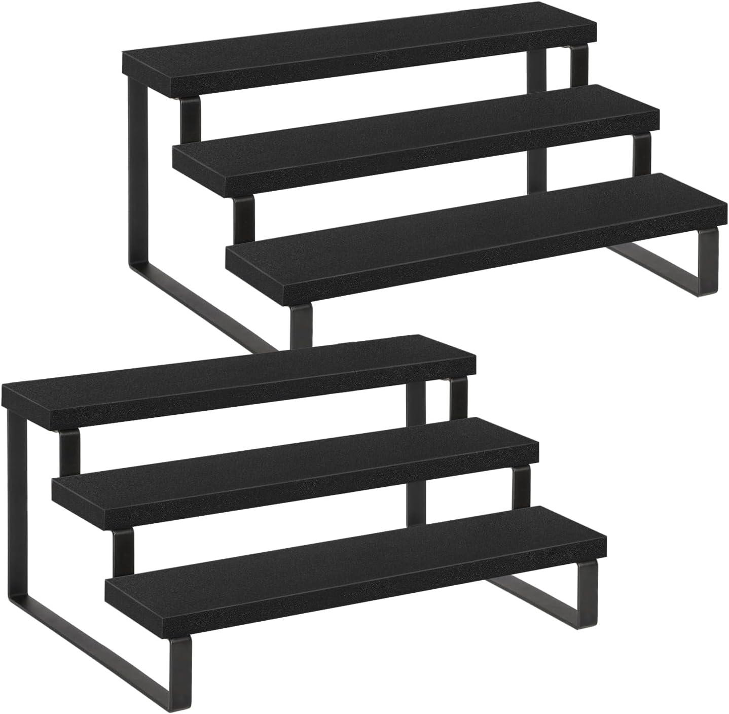 YINMIT Wooden Display Riser Stand, Tiered Perfume and Cologne Organizer Stand, 3 Tier Spice Rack Organizer, Rustic Display Shelf for Candles (3 Tier,2Pack,Black)