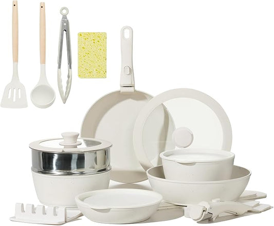 21PCS Pots and Pans Set Ceramic, Pots and Pans Set Non Stick, Removable Handle, Stackable, Nonstick Cookware Set, Non Stick for Cooking