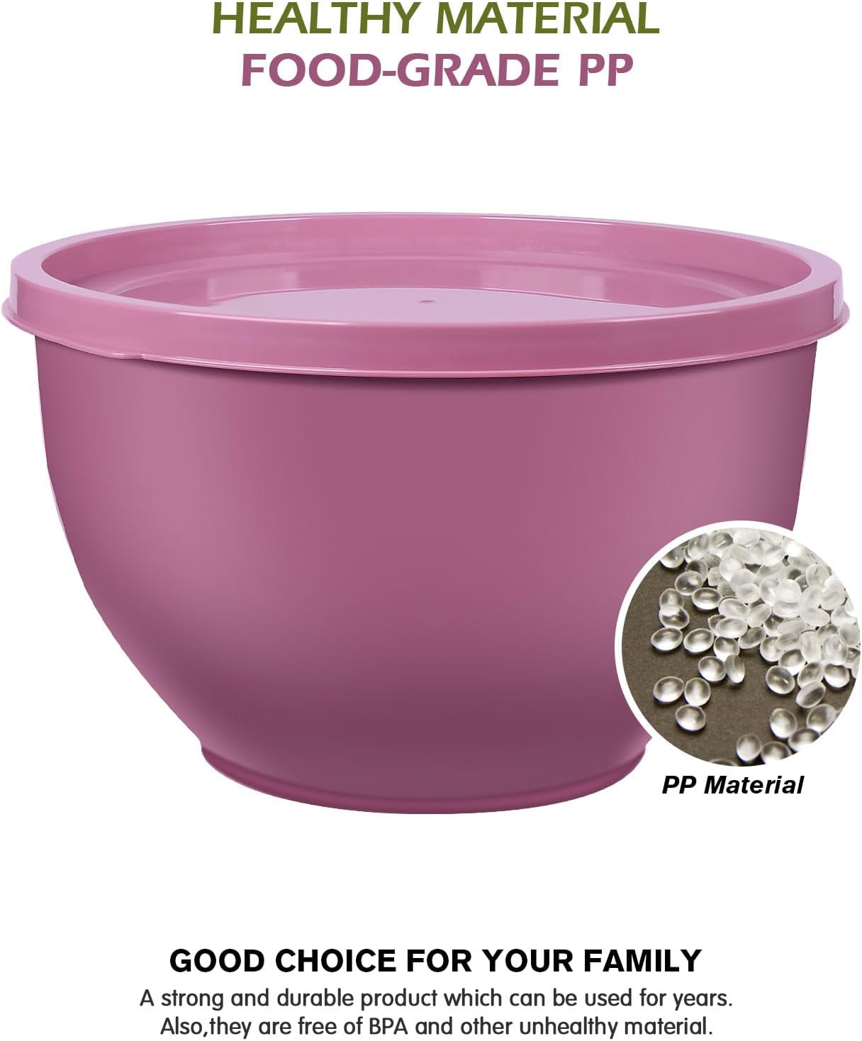 Plastic Mixing Bowls with Lids Set for Kitchen, Nesting Bowls for Mixing, Baking, Prepping, Cooking and Serving Food (5 Set-Purple)