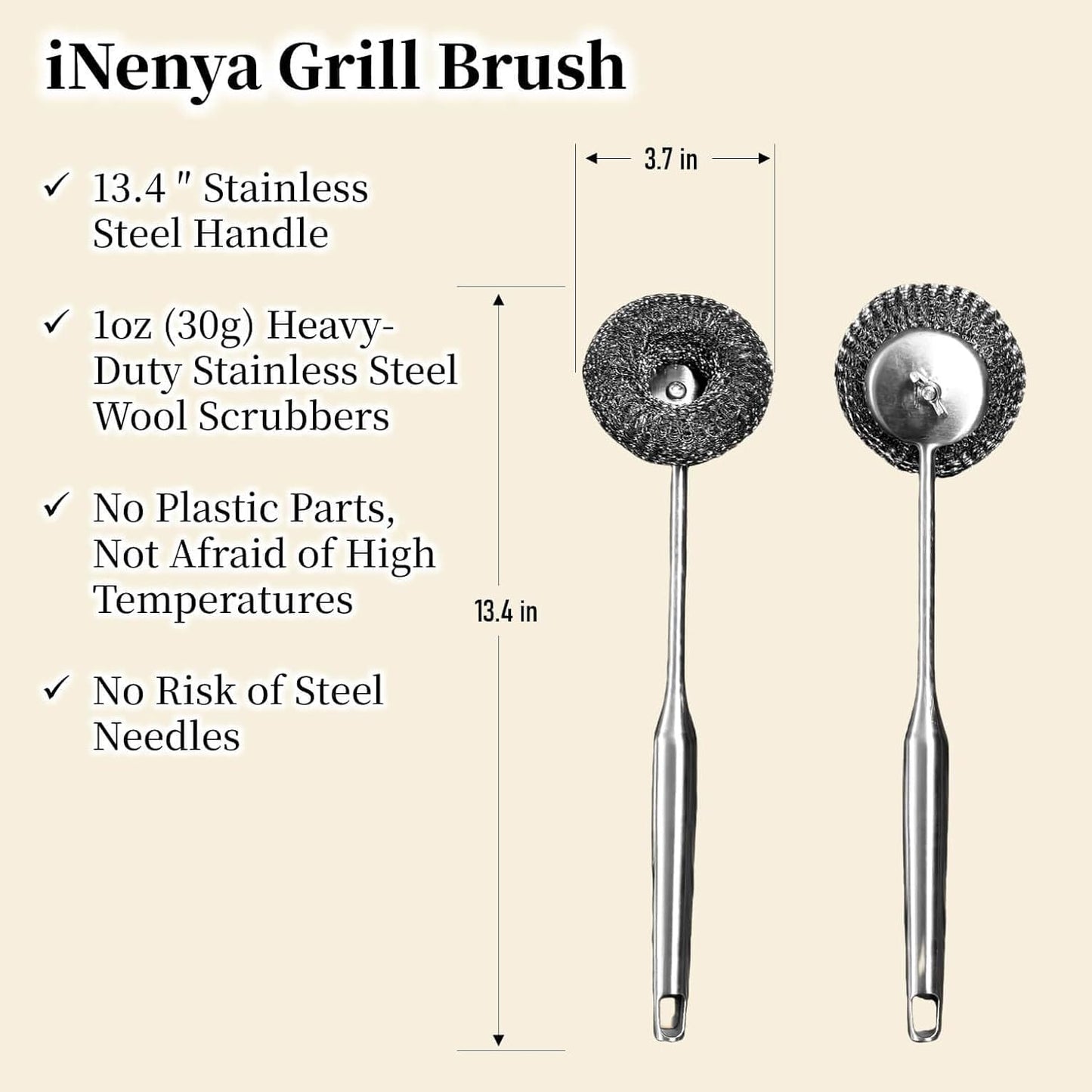 Grill Brush with Replaceable Head for Barbecue – Safe Bristle Free Stainless Steel BBQ Cleaner with Heavy Duty Scrubber Pad, Grill Accessories Steel Wool Scrubbers for Porcelain Gas Charcoal Grill