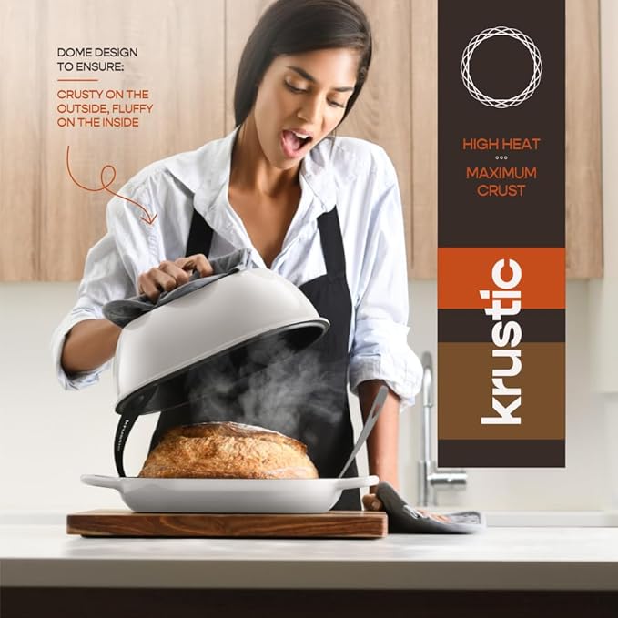 Enameled Cast Iron Dutch Oven for Professional Sourdough Bread Baking | 5.5 Quart Loaf Size Oval Cookware Pot with Lid | Triple-Layer Enamel Coating Pan with Non Stick Silicone Mat | White