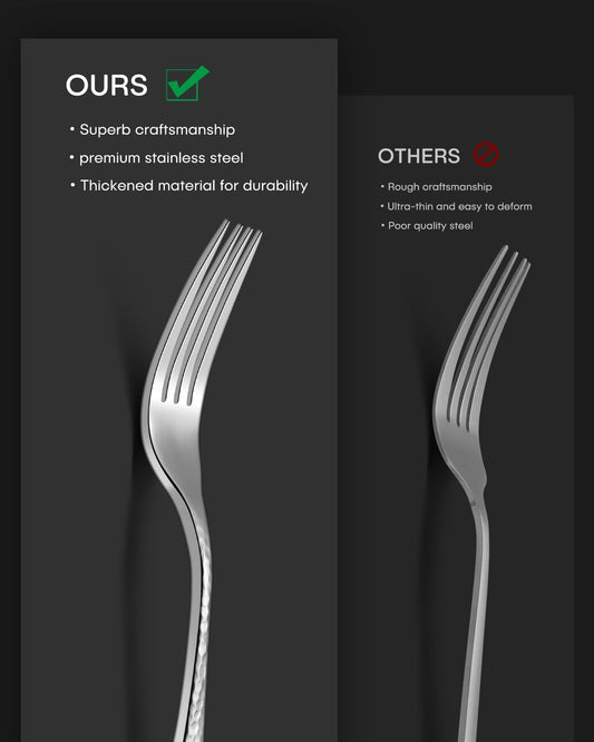Hammered Silverware Set, Ollex 20PCS Flatware Set for 4 Stainless Steel Eating Utensils Sets Silver Mirror Finish Include Forks Spoons and Knives Tableware Kitchen Cutlery Sets, Dishwasher Safe