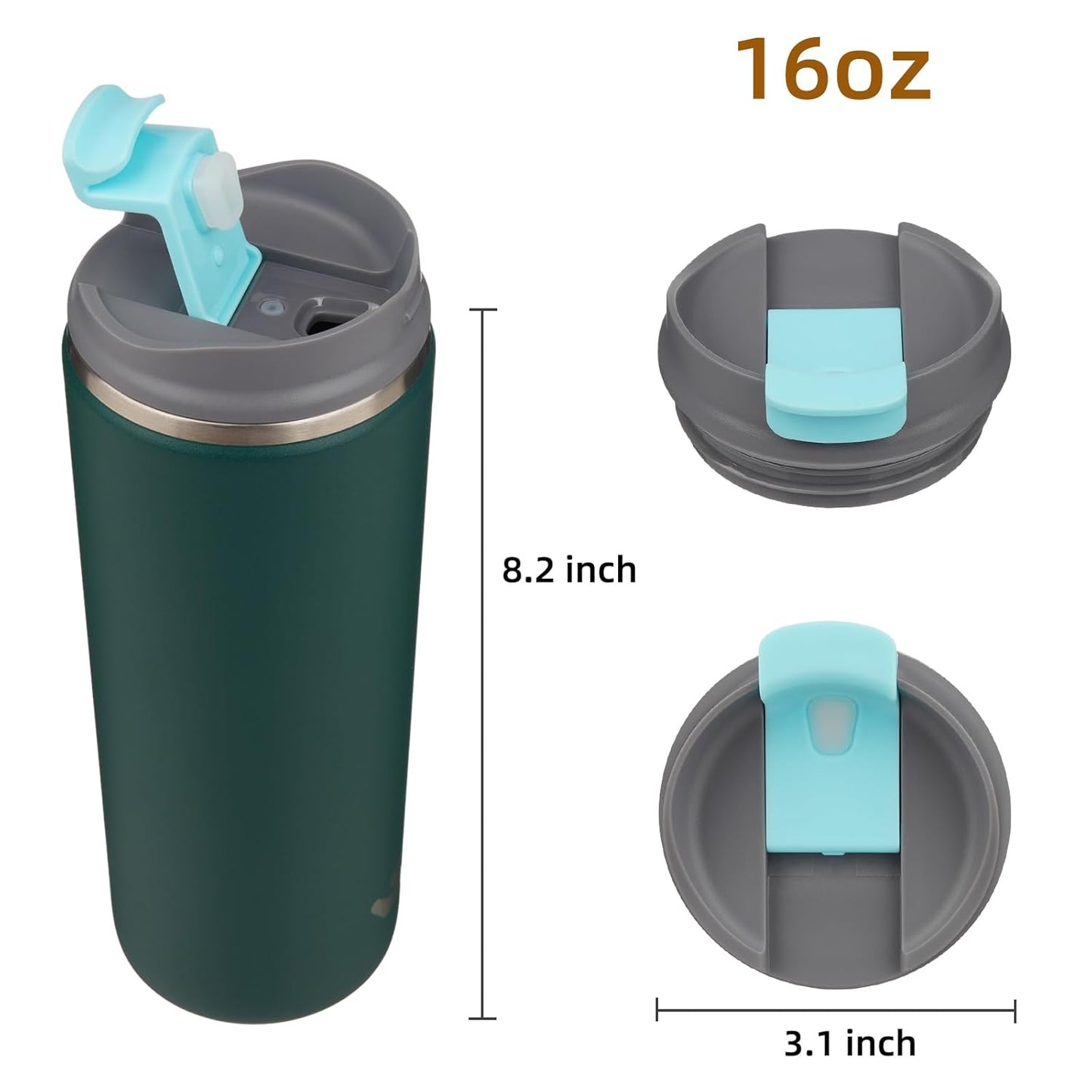 Tumbler with Lid, 16 oz Travel Coffee Mug Double Wall Vacuum Stainless Steel Thermal Metal Cup Insulated Water Bottle,Dark Green