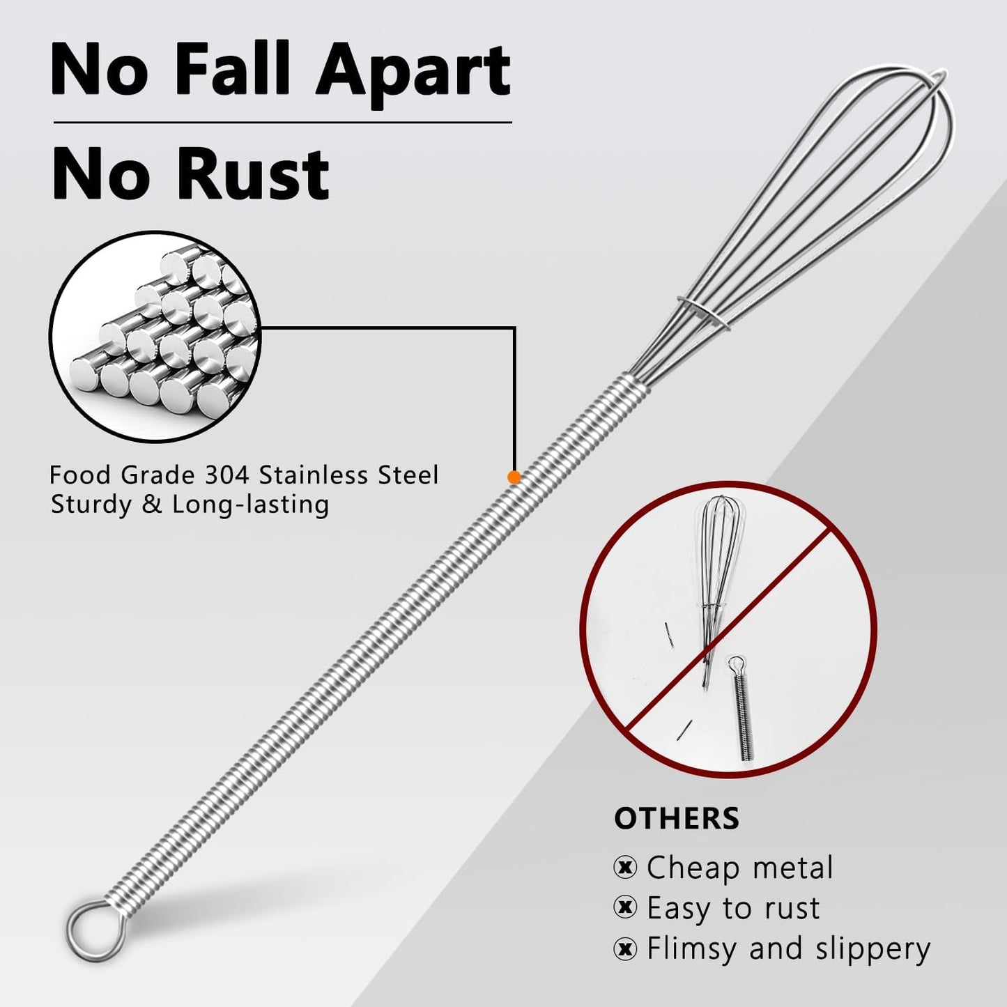 Walfos Long Small Whisks Skinny Little Whisk 10 inch Tiny Mini Whisk With Long Handle for Mixing Sauces, Coffee, Cooking,Beating, Blending Ingredients,