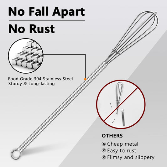 Walfos Long Small Whisks Skinny Little Whisk 10 inch Tiny Mini Whisk With Long Handle for Mixing Sauces, Coffee, Cooking,Beating, Blending Ingredients,