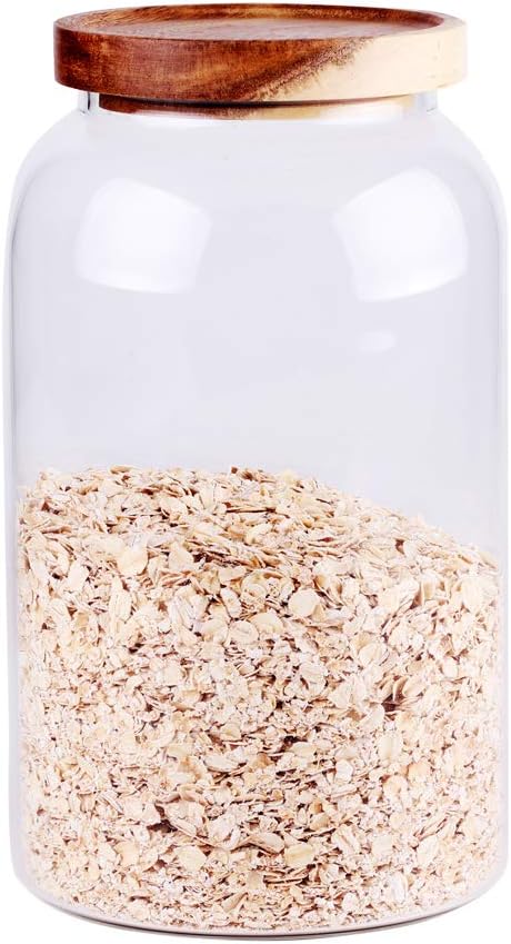 Large Glass Food Canisters, 93 FL OZ(2750ml) Kitchen Serving Stoarge Container with Airtight Wooden Lids, Cereal Dispenser Jars for Spaghetti Pasta, Powder, Spice, Tea, Coffee(8.8inch high)