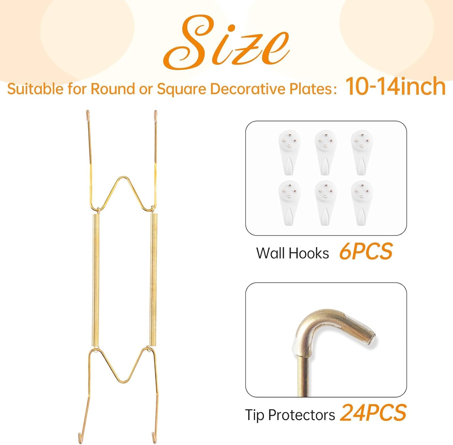 Bilillo 6 Pack Plate Hangers for the Wall, Suitable for 10-14 inch Art Plate, Stainless Steel Invisible Heavy Duty Wire Plate Holder with Wall Hooks, Plate Hangers for Displaying Plates, Platter, Dish