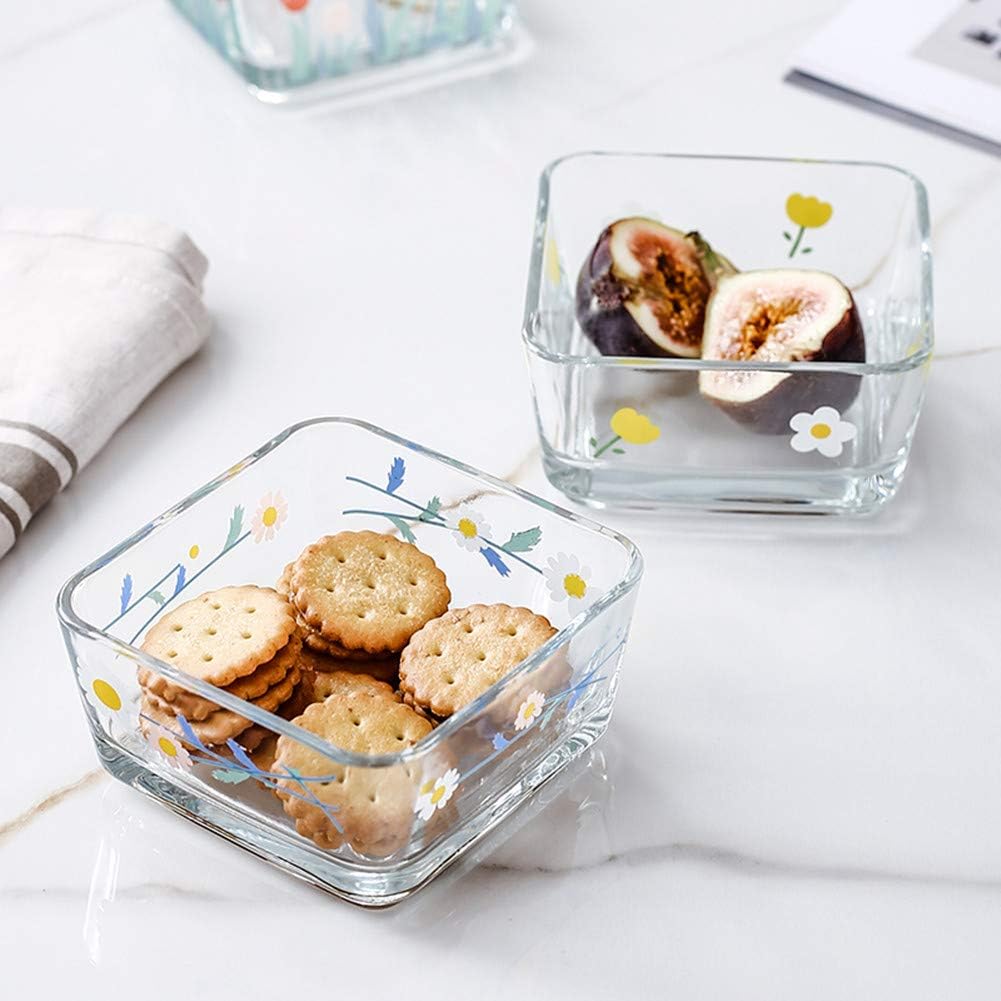 9 OZ Small Flower Candy Dish Cute Floral Candy Bowl Mini Square Daisy Glass Bowl for Dessert,Snack,Fruit,Icecream,Yogurt,Dipping,Prep,Clear Serving Bowl