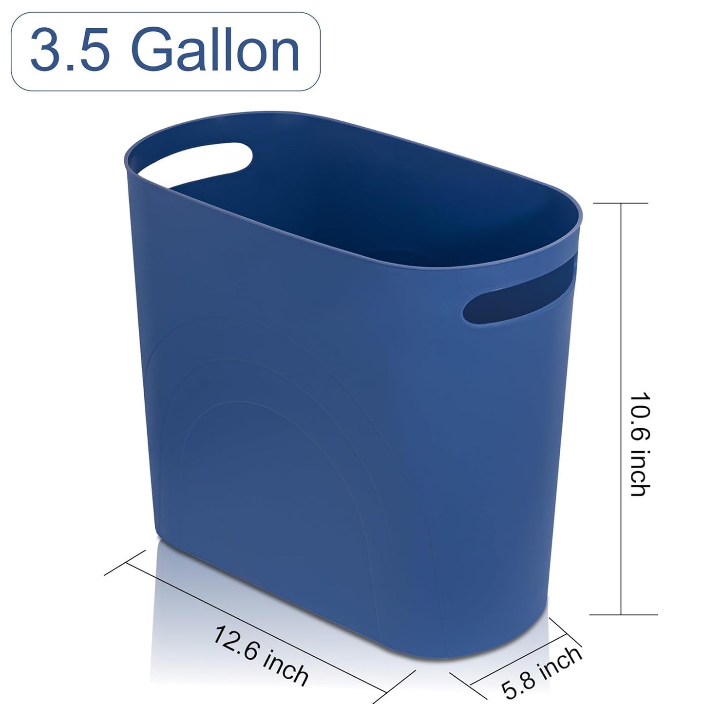 rejomiik Small Trash Can, 3.5 Gallon Slim Garbage Can Plastic Waste Basket with Handles Container Bin for Narrow Spaces Bathroom, Bedroom, Kitchen, Office at Home, Blue