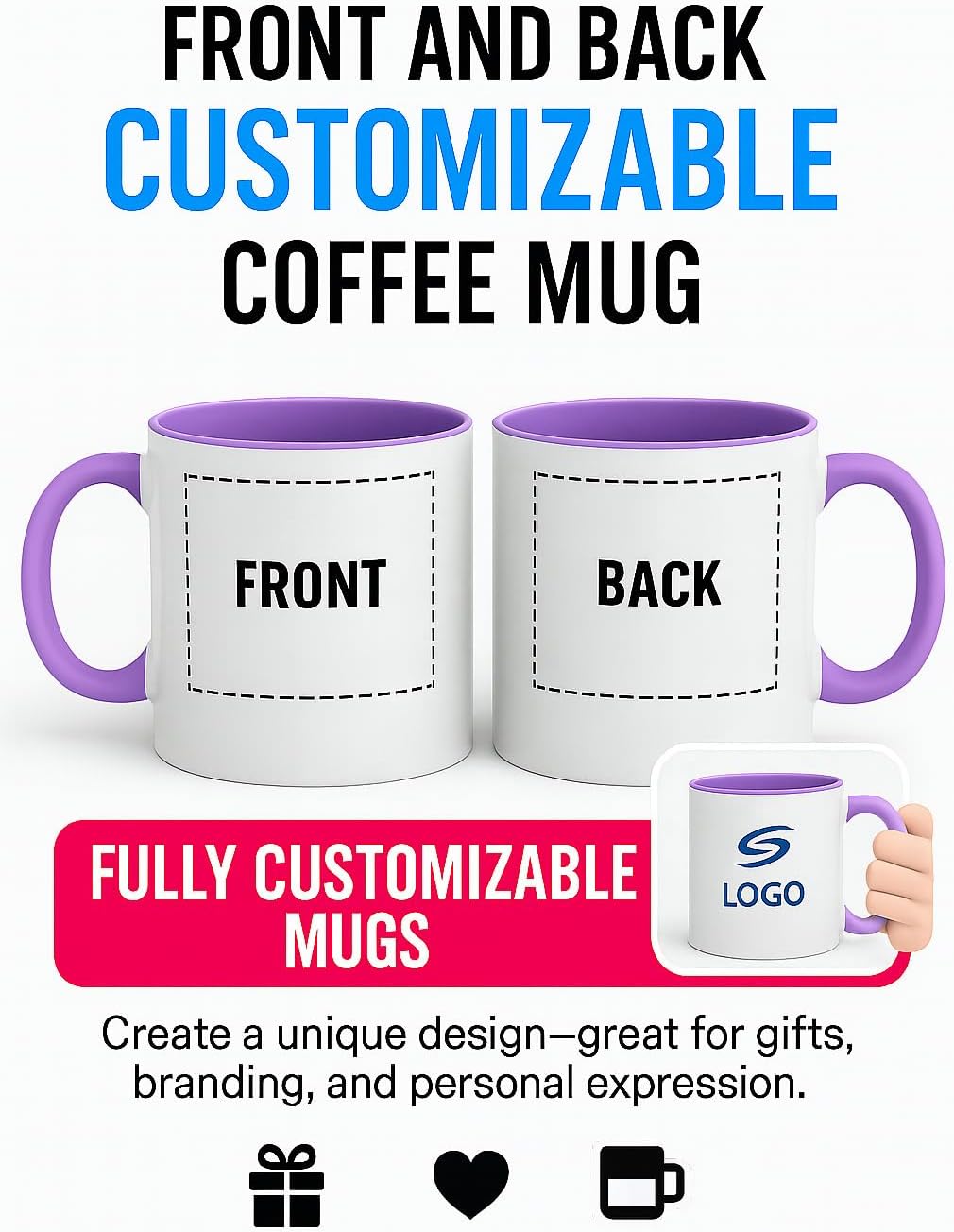 Personalized Coffee Mug | Custom Photo, Text, or Logo Cup (11oz, Purple Rim, Inner, and Handle) |Dishwasher & Microwave Safe |Unique Gift for Men & Women –Taza Personalizada