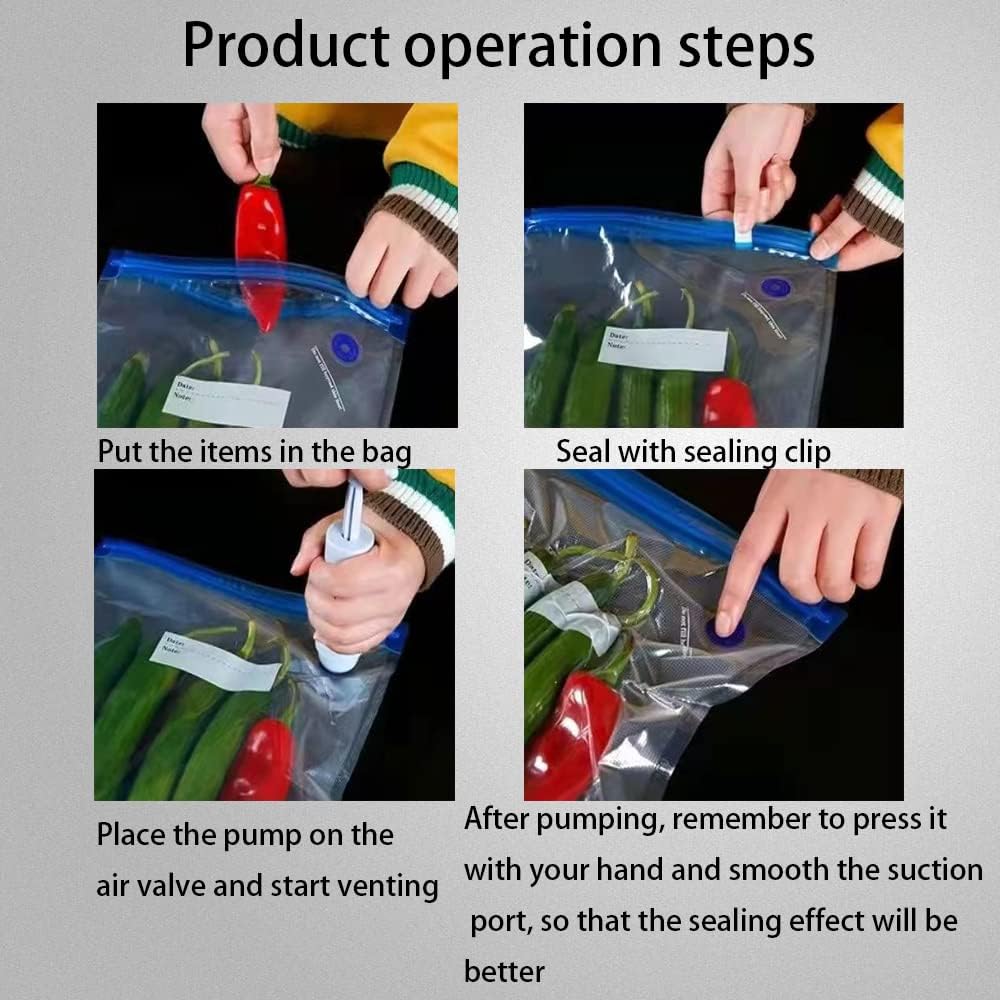 Sous Vide Bags 15pack Large Size 10.2x13.4in/ 26x34cm Food Vacuum Storage Bags, Reusable Vacuum Zipper for Sous Vide Cooking, 4 Sealing Clips for Food Storage and Sous Vide Cooking.