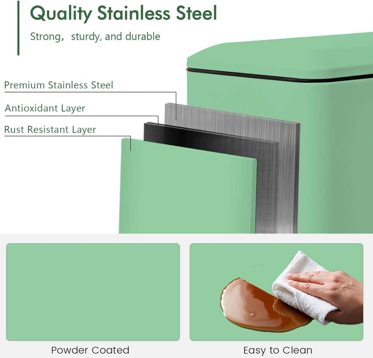 12 Gallon Trash Can with Lid，45L Kitchen Garbage Can,Stainless Steel Trash Can for Narrow Spaces with Soft-Close Lid, Inner Bucket, and Step-on Pedal