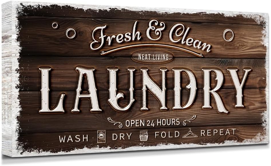 IPIC - Laundry Room Decor, Rustic Canvas Wall Art Print on Acid-Free Cotton Canvas for Family Laundry Room, Rustic Farmhouse Style Wall Decor for Home, Made in USA