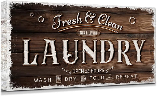 IPIC - Laundry Room Decor, Rustic Canvas Wall Art Print on Acid-Free Cotton Canvas for Family Laundry Room, Rustic Farmhouse Style Wall Decor for Home, Made in USA