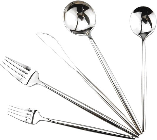 Gugrida Portable Silverware Set - 20-Piece Flatware Cutlery Set - 18/10 Stainless Steel - Mirror Polishing Silver - Travel Elegant Modern Utensils - Service for 4 Include Steak Knife Dinner Fork Spoon