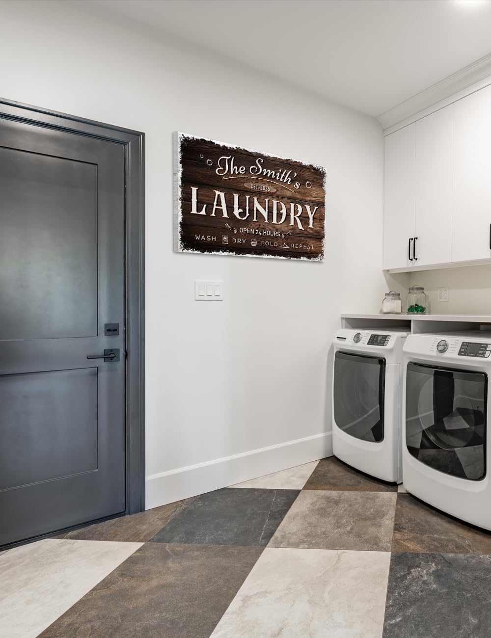 IPIC - Personalized Laundry Room Sign, Custom Canvas Wall Art with Family Name, Rustic Home Decor Printed Acid-Free Cotton Canvas for Business and Home, Made in USA and Ready to hang for Laundry Decor
