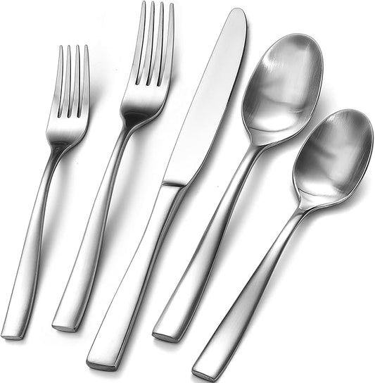 HIKAA Forged Silverware Set Stainless Steel Flatware Set,Service for 2,Matte Satin Polished Cutlery Set,Dishwasher Safe (Mattle Silver, 10PCS)