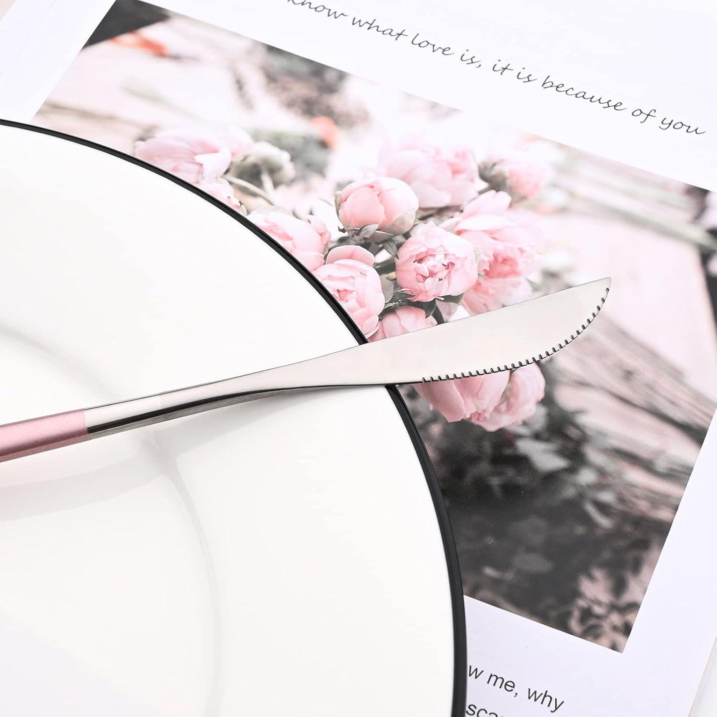 Mirror Cutlery Serving Set, 24-piece 18/0 Stainless Steel Silverware With Pink Handle Simple & Modern Tableware For Home Party Restaurant Christmas Dinner, Service For 6 (Pink Silver)