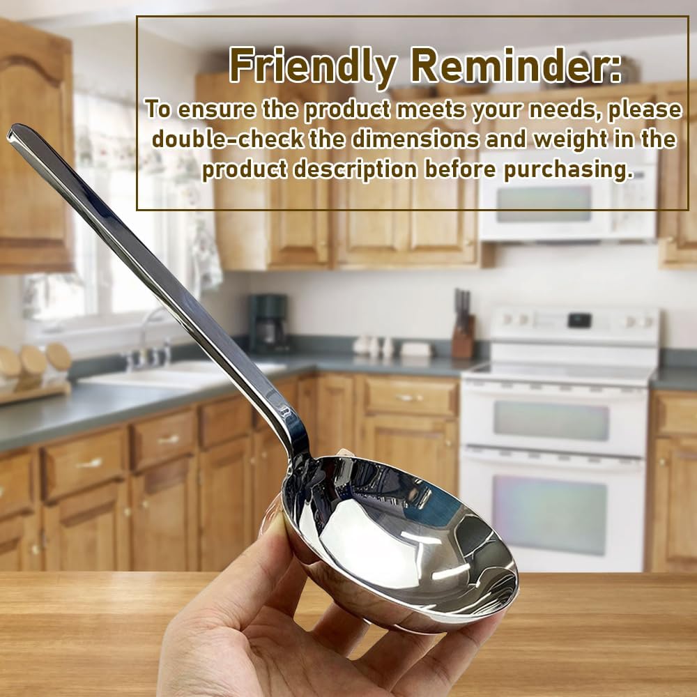 Thick Heavy Large ladle,18/10 Stainless Steel Scoop spoon for flour,soybeans,stews,and other liquid dishes 10 inch 1Pack