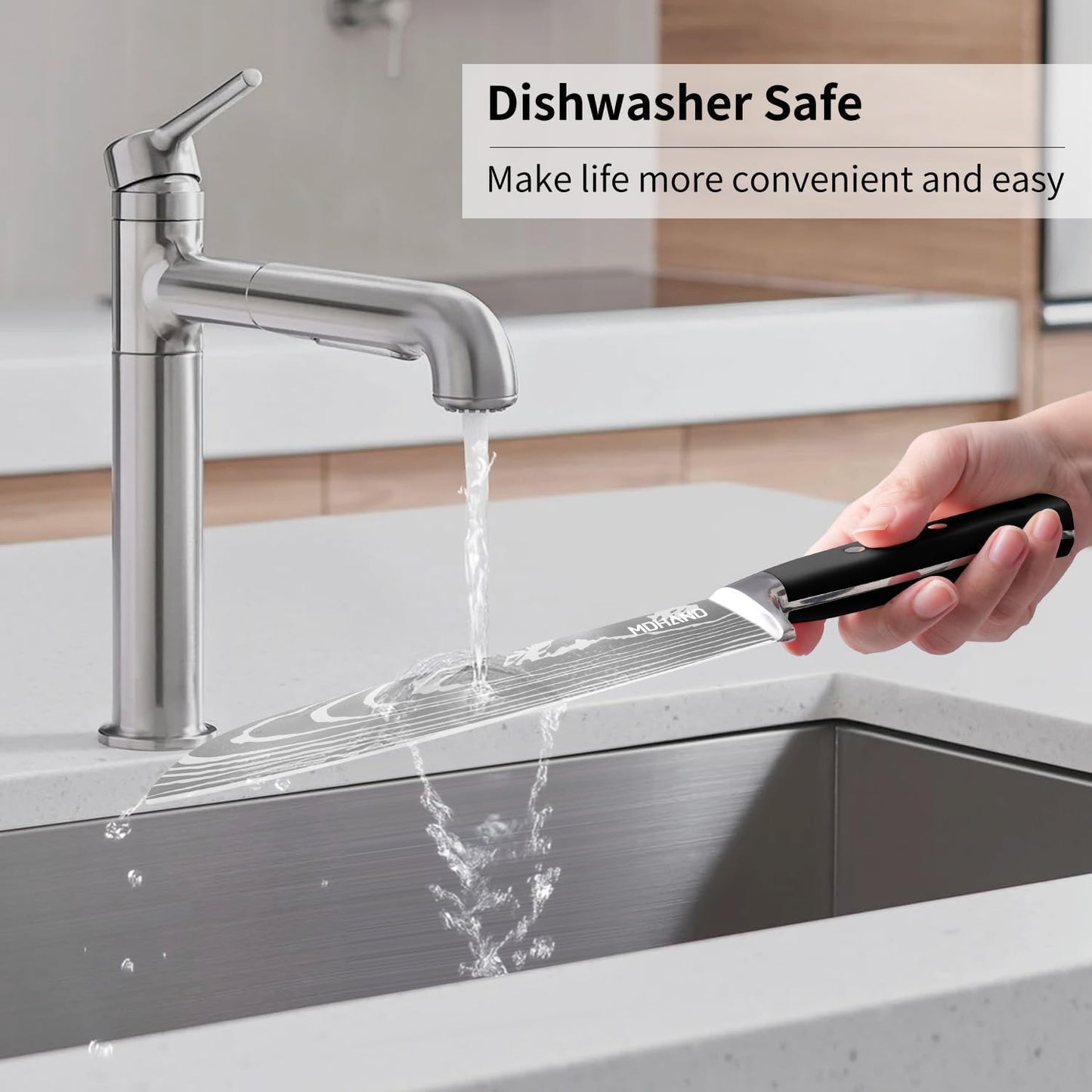 MDHAND Knife Set with Block, 15 Pieces Professional Chef Knife Set, Forged, High Carbon Stainless Steel Kitchen Knife Set with Sharpener - Forged Triple Rivet, Dishwasher Safe, Best Chef Gifts, Black