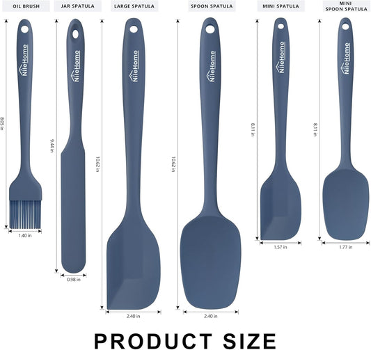 NileHome Silicone Spatula Set, 6 Packs Food Grade Kitchen Utensils with Silicone Brush Heat Resistant BPA-free Rubber Spatula for Scraping, Baking, Cooking, Mixing, Haze blue