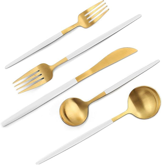 Matte White Gold Silverware Set, 20-Piece Stainless Steel Flatware Set, Satin Finish tableware Cutlery Set, Service for 4, Home and Restaurant, Dishwasher Safe