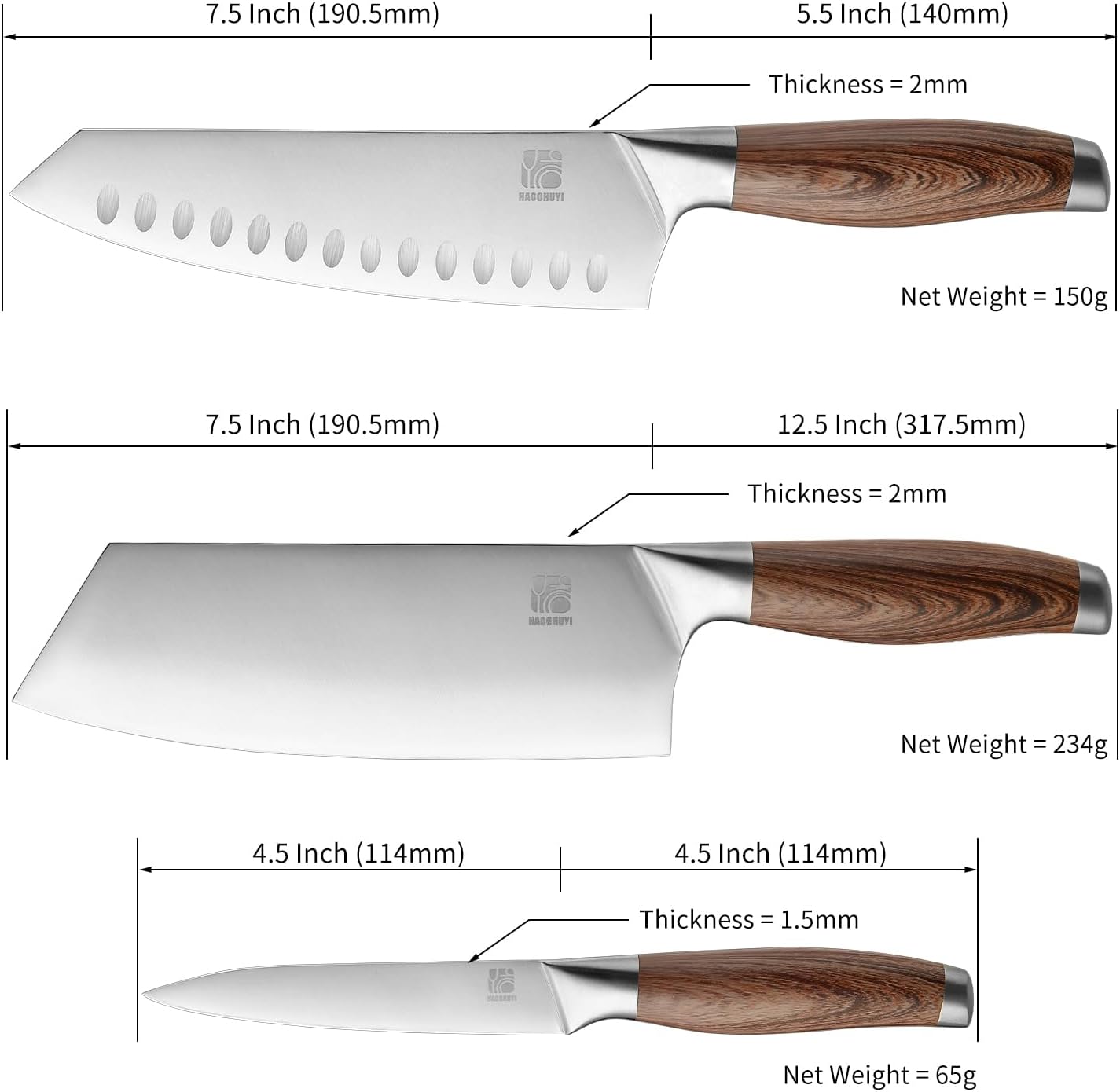 3-Piece Professional Chef Knife Set - Ultra-Sharp Kitchen Knives with Ergonomic Steel Handle, Ideal for Home, Outdoor, Camping, BBQ, and Gifts for Men