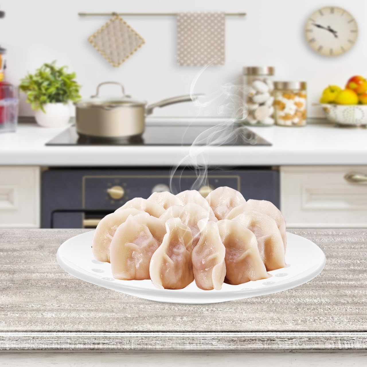 Cabilock Ceramic Steaming Plate 7.87 Inch White Steamer Tray for Dumplings Fish and Kitchen Cooking Essential