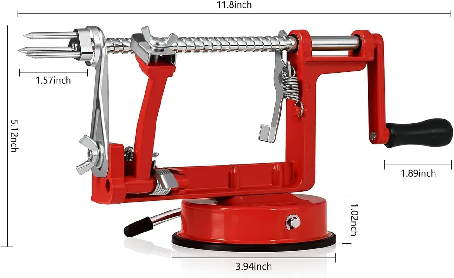 Apple Peeler Corer, Long lasting Chrome Cast Magnesium Alloy Apple Peeler Slicer Corer with Stainless Steel Blades and Powerful Suction Base for Apples and Potatoes(Red)